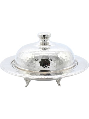 Copperdone El Dövmesi Ayaklı Model Kapaklı Bakır Tabak Sahan Gümüş Renk 18 cm