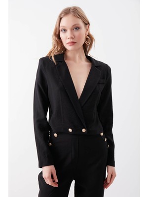 Vitrin Gold Düğme Detaylı Crop Ceket