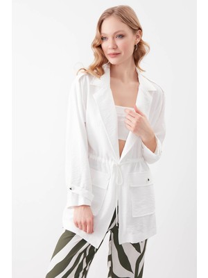 Vitrin Belden Büzgülü Yakalı Çift Cep Ceket