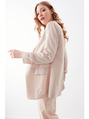 Vitrin Kolu Büzgülü Viskon Keten Ceket