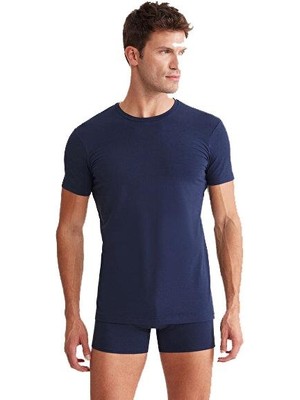 Kom Enzo Bisiklet Yaka Modal Erkek Lacivert Tshirt