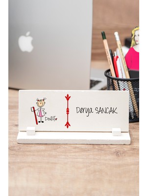 Hediye Dükkanı Bayan Diş Hekimi Karikatürü Taş Masa Isimliği