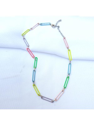 Pier Gümüş Renkli Mineli Zincir Gümüş Kolye