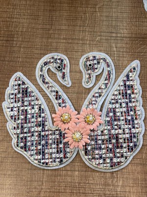 Gönülden Tasarım 18X20 cm Dokuma 2'li Kuğu Aplike Arma Yama Dikiş Aksesuarı