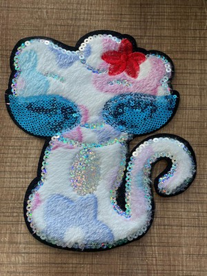Gönülden Tasarım 19X15 cm Peluş Pul Payetli Kedi Aplike Arma Yama Dikiş Aksesuarı
