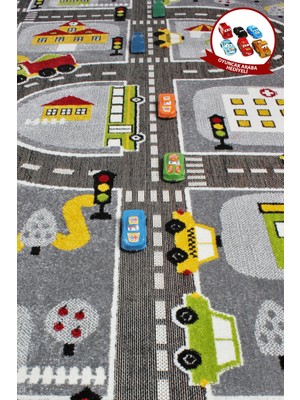 Konfor Halı 3 Boyutlu Gri Trafik Arabalı Dokuma Çocuk Oyun Halısı