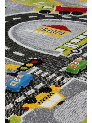 Konfor Halı 3 Boyutlu Gri Trafik Arabalı Dokuma Çocuk Oyun Halısı