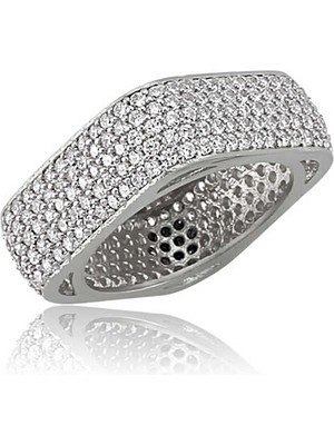 Stil Love Gümüş 5 Sıra Köşeli Tamtur Bayan Alyans Yüzük