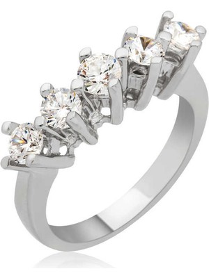 Stil Love Gümüş Uzun Tırnaklı 5 Taş Bayan Yüzük