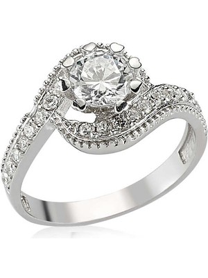 Stil Love Gümüş Zirkon Tek Taş Bayan Yüzük