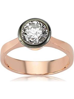 Stil Love Gümüş Rose Elmas Montür Tek Taş Bayan Yüzük