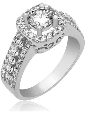 Stil Love Gümüş Kare Montür Tek Taş Bayan Yüzük