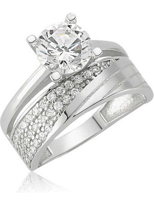 Stil Love Gümüş Tek Taş Yarım Tur Bayan Yüzük