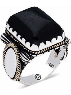 Stil Love ​gümüş Siyah Oniks  Zirkon Taşlı Kare Erkek