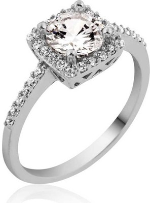 Stil Love Gümüş Kare Tek Taş Bayan Yüzük