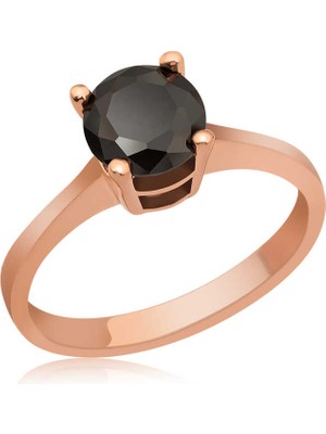 Stil Love Gümüş Rose Siyah Tektaş Yüzük