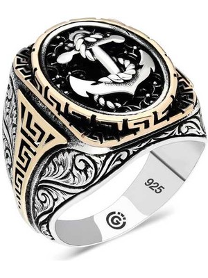 Stil Love Gümüş Deniz Çapası Oval Erkek Yüzük