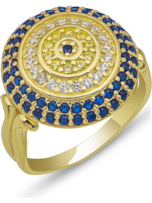 Stil Love Gümüş Gold Yuvarlak Nazarlı Kadın Yüzük