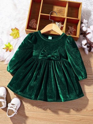Kız Çocuk Kadife  Fiyonklu Elbise