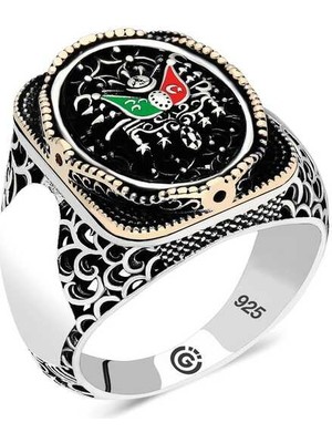 Stil Love Gümüş Osmanlı Arması Oval Erkek Yüzük