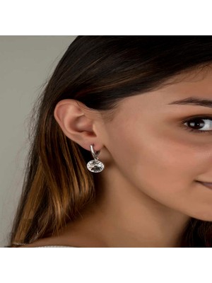Gumush Swarovski Crystal Taşlı Gümüş Beyaz Sallantılı Kadın Küpe