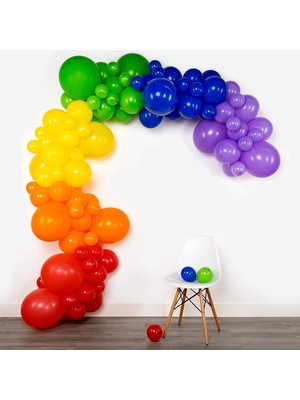 Best Parti Kırmızı-Turuncu-Sarı-Açık Yeşil-Koyu Mavi-Mor Balon Seti 70 Adet