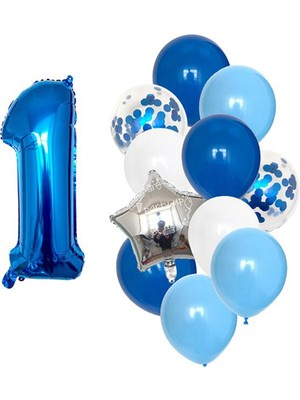 Best Parti Mavi Rakam Balon Pullu Şeffaf Balon Seti Yaş 1