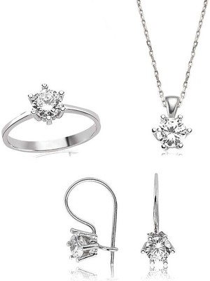 Stil Love Gümüş Tek Taş Bayan Set