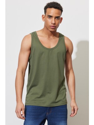 Altınyıldız Classics Erkek Haki Slim Fit Dar Kesim Bisiklet Yaka Spor Atlet Tişört