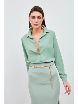 Sateen Düz Klasik Gömlek - Mint