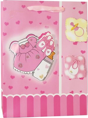 Parti Adresi Hoş Geldin Bebek Baby Shower Kız Bebek Karton Hediye Çantası 24X18X8 cm