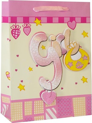 Parti Adresi Hoş Geldin Bebek Baby Shower Girl Bebek Karton Hediye Çantası 24X18X8 cm