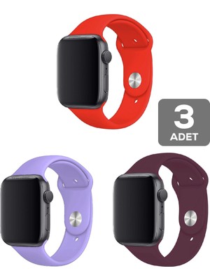 Mimtec Apple Watch 3 4 5 6 7 8 Se 42 44 45MM Kordon Kayış 3 Adet Set Bileklik Klasik Silikon
