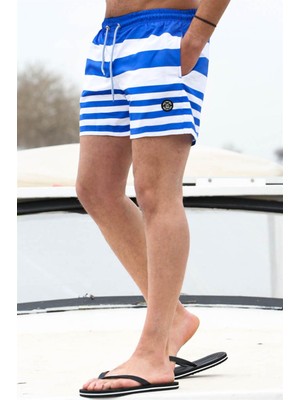 Madmext Mavi Çizgili Erkek Deniz Şortu 6361