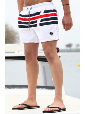 Madmext Beyaz Çizgili Erkek Deniz Şortu 6363