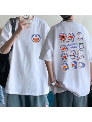 Touz Moda Doraemon Collage Sırt Baskılı Beyaz Oversize T-Shirt