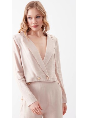 Vitrin Gold Düğme Detaylı Crop Ceket