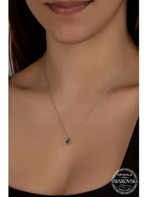 Gumush Swarovski Crystal Taşlı Damla Gümüş Kadın Kolye