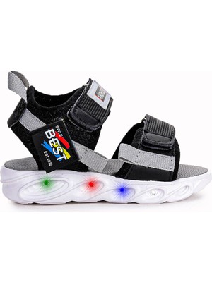 Kiko Kids 100 Işıklı Günlük Kız/erkek Çocuk Cırtlı Sandalet Ayakkabı Siyah - Gri