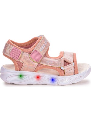 Kiko Kids 133 Hologram Işıklı Günlük Kız Çocuk Cırtlı Sandalet Ayakkabı Pudra