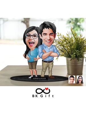 Bk Gift Kişiye Özel Sevgililer Karikatürlü Ahşap Biblo, Sevgililer Günü Hediyesi, Doğum Günü Hediyesi, Yıl Dönümü HEDIYESI-101