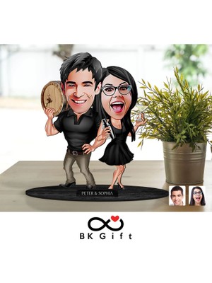 Bk Gift Kişiye Özel Sevgililer Karikatürlü Ahşap Biblo, Sevgililer Günü Hediyesi, Doğum Günü Hediyesi, Yıl Dönümü Hediyesi-18