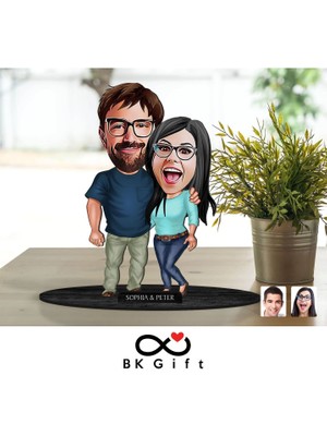 Bk Gift Kişiye Özel Sevgililer Karikatürlü Ahşap Biblo, Sevgililer Günü Hediyesi, Doğum Günü Hediyesi, Yıl Dönümü HEDIYESI-109
