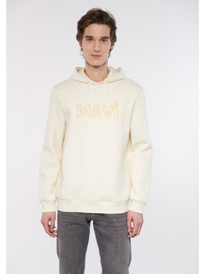 Mavi Erkek Mavi Logo Baskılı Kapüşonlu Bej Sweatshirt 0610941-70055