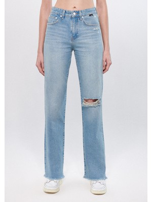 Mavi Kadın Barcelona All Blue Yırtık Detaylı Mavi Jean Pantolon 101047-32260