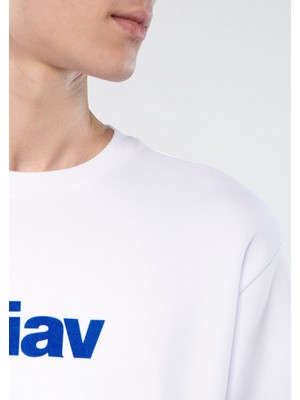 Mavi Erkek Miav Baskılı Bisiklet Yaka Beyaz Sweatshirt 0610925-620