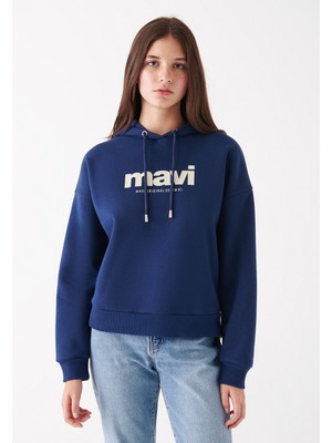 Mavi Kadın Mavi Logo Baskılı Kapüşonlu Lacivert Sweatshirt 168334-70488