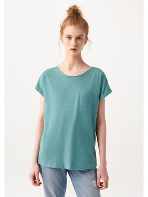 Mavi Kadın Cepli Yeşil Basic Tişört 165846-30735
