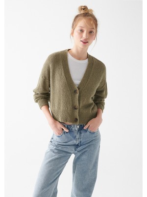 Mavi Düğmeli Haki Hırka