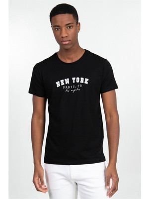 Tudors Erkek Bisiklet Yaka Slim Fit Pamuk Baskılı Tişört10